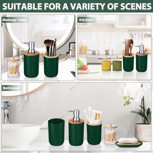 iMucci Bathroom Accessories Set 5Piece Hunter Green Bathroom Sets, Toothbrush Holder, Toothbrush Cup, Lotion Soap Dispenser, Soap Dish and Qtip Holder Bathroom Decor - style: Dark Green