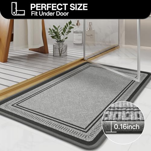 Non Slip Bath Mat with Rubber Backing, Absorbent Quick Dry Bath Rugs Washable, Thin Bathroom Rugs Fit Under Door for Bathroom Floor, Shower and Sink, 16"×24", Grey - color: Grey, size: 16"x24"