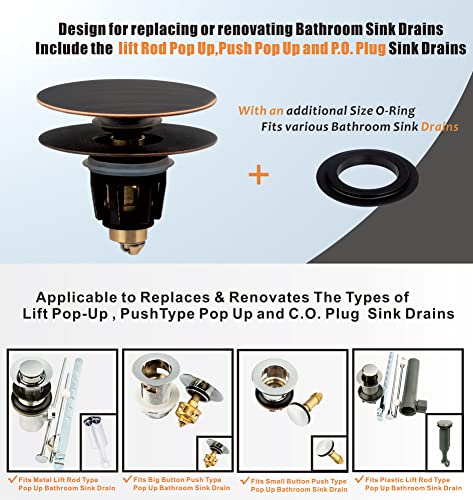 Artiwell Universal Bathroom Sink Drain Stopper, Fits Most Pop-Up Drains for Vessel Sink Lavatory Vanity, Sink Drain Strainer with Detachable Hair Catcher, Tested by Plumber in US (Oil Rubbed Bronze) - color: Oil Rubbed Bronze