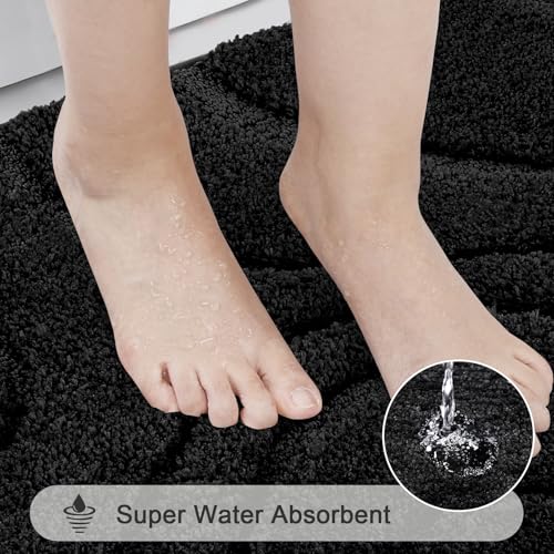 HEBE Bathroom Rugs Sets 5 Piece, Soft Absorbent Microfiber Bath Mat for Bathroom, Non Slip Washable Bath Rug Set with Toilet Cover, Bath Runner and U-Shaped Contour Toilet Rug, Black - color: Black, size: 18"x26"+20"x32"+20"x48"+U20"x24"+Cover19"x21"