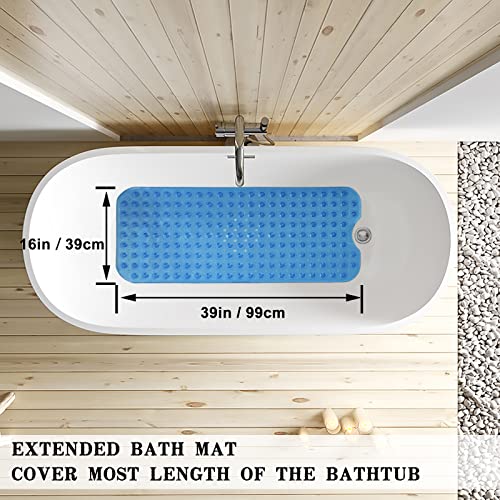 Bathtub and Shower Mats, Extra Long Non-Slip Bath Tub Mat 39 x 16 Inch, Machine Washable Bathmat with Suction Cups & Drain Holes for Bathroom Floor, Clear Royal Blue - color: Clear Royal Blue