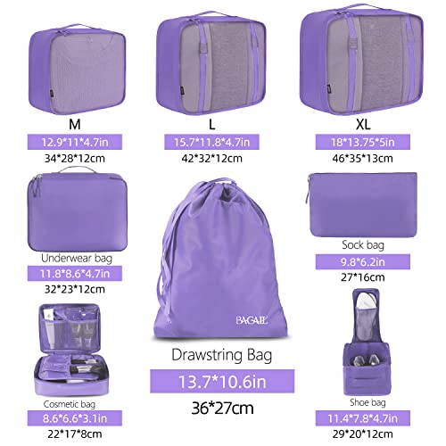 BAGAIL 8 Set Packing Cubes Luggage Packing Organizers for Travel Accessories-Light Purple - color: Light Purple, size: 8 Set