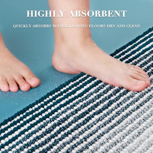 BSICPRO Bathroom Rugs Sets, 2 Piece Thick Absorbent Chenille, Non Slip, Soft Shaggy Bath Room Floor Mats, Machine Washable (20" x 47" Plus 16" x 24", Teal) - color: Teal, size: 20" x 47" Plus 16" x 24"