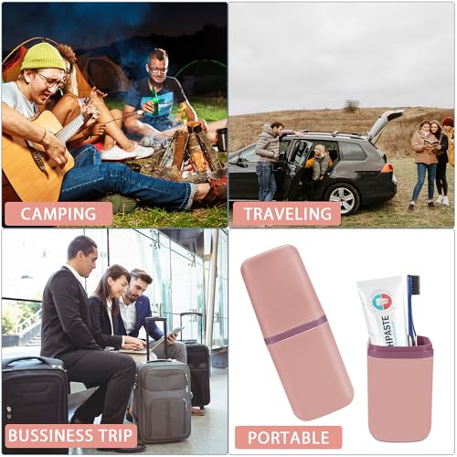 COMNICO Travel Toothbrush Cup Case Portable PP Seal Tooth Brush Holders Cover Multi-Function Toothpaste Storage Container Cup for Home School Camping Business Trip Bathroom (Pink) - color: Pink