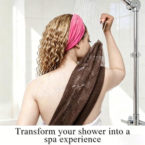 Exfoliating Bath Towel Set for Women Strong Cleaning Back Scrubber - color: Brown