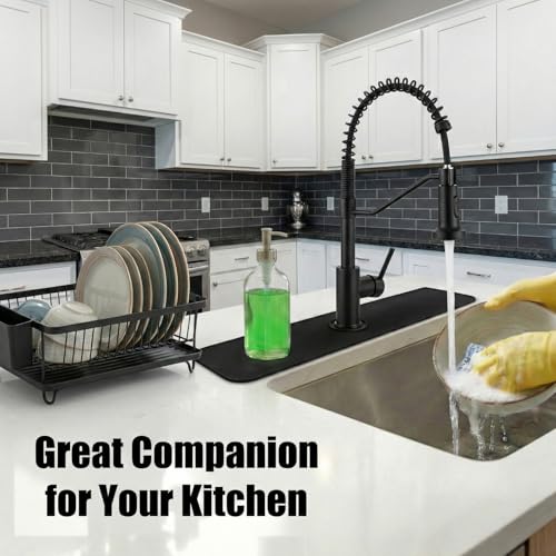 33 Lx5.5 W Long Kitchen Sink Faucet Mat: Customizable Black Splash Guard with Pre-Cut Center Hole for Large Double bowl Sink, DIY to Fits irregular & 2, 3, 4 hole sinks with Soap Dispenser & Air Gap - size: 33''Lx5.5''W