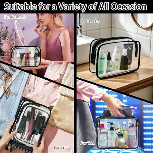 4 Packs Large Clear Cosmetic Bag, Waterproof Clear Makeup Toiletry Organizer Pouch, Reusable PVC Plastic Storage Bags with Zipper for Travel - color: Black