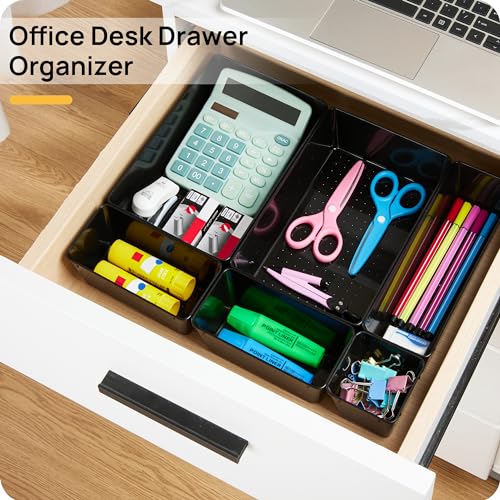 Vtopmart 25 PCS Office Desk Drawer Organizers Set, 4-Size Versatile Plastic Drawer Organizer Trays, Storage Bins for Desk Accessories Office Organizers and Storage, Bathroom, Makeup, Vanity, Black - color: Black