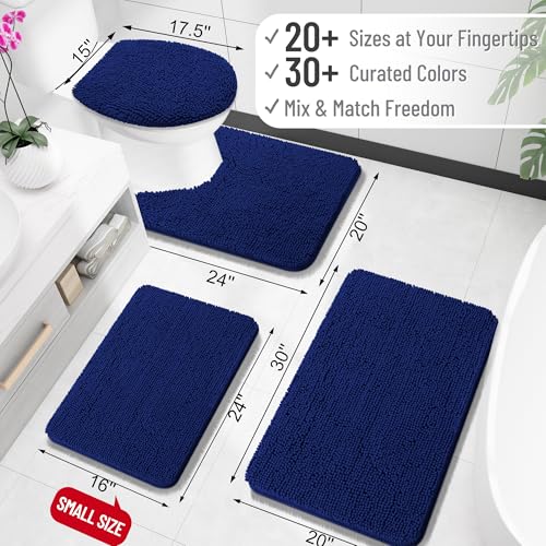 OLANLY Toilet Rugs U-Shaped 20x20, Extra Soft Absorbent Chenille Contour Bathroom Rugs for Toilet, Dry Quickly, Machine Washable, Non-Slip Bath Mat, Navy - color: Navy, size: 20" X 20" Contour Rug