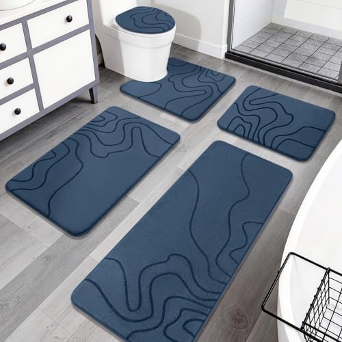 YIHOUSE Memory Foam Bathroom Rugs Sets 5 Piece - Extra Thick Ultra Soft Absorbent Bath Mat Set, Non-Slip Machine Washable Bath Rugs for Bathroom, Tub & Shower, Home Decor Accessories, Dusty Blue - color: Dusty Blue, size: 1'5" x 3'10" (5 pieces)