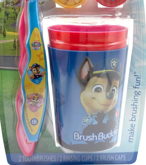 Brush Buddies Paw Patrol Manual Toothbrush and Cup Set for Kids Ages 2+ – Soft Bristles, Easy-Grip Handle, Fun Character Design, Toddler Oral Care Set for Boys and Girls