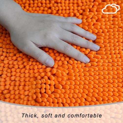Chenille Bath Rug Runner, Ultra Soft Absorbent Bathroom Mat, Non-Slip PVC Backing, Machine Washable, 59x24, Orange - color: Orange, size: 2' x 4'11" (59"x24")