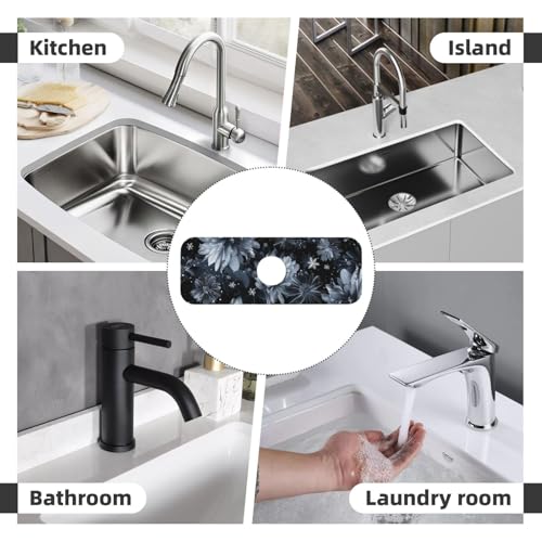 Faucet Draining Mat For Kitchen Sink, Stylized Gray Chrysanthemum Flowers Diatom Mud Absorbent Drain Pad For Bathroom Kitchen Sink Splash Guard Drying Mat - color: Stylized Gray Chrysanthemum Flowers