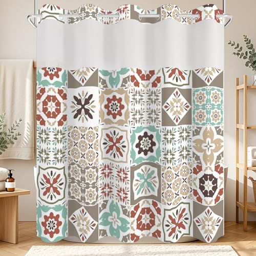 No Hook Shower Curtain with Snap in Liner Set FYLX00223 - color: Mediterranean Floral