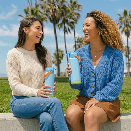 Fijinhom 24oz Insulated Stainless Steel Water Bottle, Wide Mouth Double Wall Vacuum, Silicone Straw, Sweat & Leak Proof, BPA Free Insulated Water Flask for Travel, Keep Cold 24h Hot 12h, Cerulean - color: Cerulean, size: 24 Ounces