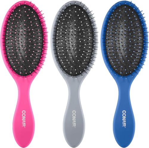 Conair Detangling Hair Brush | Assorted Colors | 3pk, Pack of 8 - color: Blue,Pink,Grey, size: 3 Count (Pack of 8)