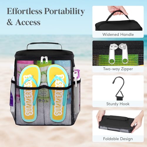 Lifewit Shower Caddy Portable, Toiletry Bag with Handle and 3 Mesh Pockets, Quick Dry Hanging Organizer for Bathroom, Gym, Travel, Camping, College Dorm Room Essentials for Women Men, Black - color: Black