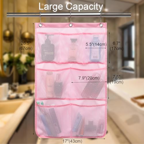 GYEUKHAM Mesh Shower Caddy Hanging Organizer with 7 Pockets and Hooks, Portable Quick Dry Bathroom Storage for College Dorm, Cruise, RV, Gym, Travel Toiletry Bag, Pink, 1 Pack - color: Regular-Pink-1 Pack