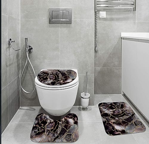 Purple Marble Shower Curtain with Bath Rugs Sets, 4 Pcs Marble Patterns with Gold Lines Bathroom Décor with Toilet Seat Cover Mats Absorbent Pedestal Pads and Waterproof Shower Curtains + Hooks - color: Purple 02