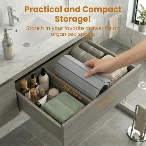 Premium Foldable Stone Bath Mat - Ultra Absorbent Quick Drying Compact Easy to Store & Clean Non-Slip Diatomaceous Earth Bath Shower Mat (Delicate Grey) - color: Light Grey