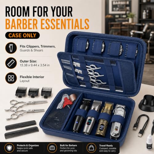 Boobowl Hard Travel Case for Hair Clippers, Hair Cutting Barber Supplies Organizer Bag, Trimmer Storage Holder for Ufree/for Wahl/for Andis Men Razor Guard Grooming Kits -Blue - color: Blue