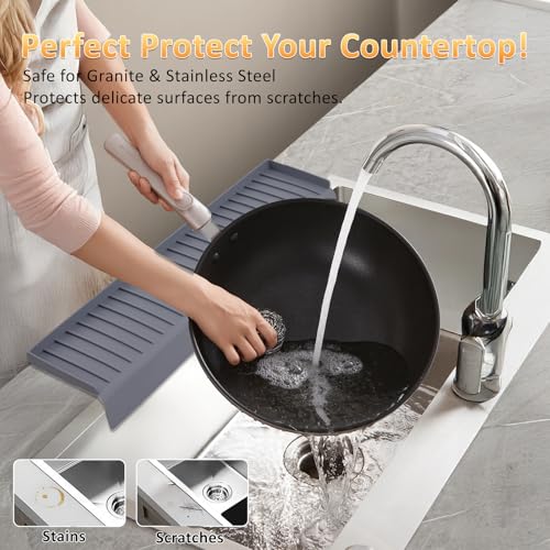 Sink Edge Protector with Suction Cup 4"x24", Silicone Sink Splash Guard for Kitchen & Bathroom, Protect Countertop from Scratches, Stains, for Stainless Steel Granite Quartz-Grey - color: Gray, size: 4in x 24in