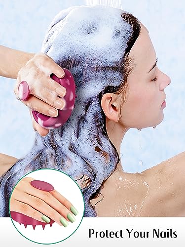 HEETA Scalp Massager Hair Growth 2-Pack, Soft Silicone Scalp Scrubber Shampoo Brush for Exfoliation Dandruff Removal Head Massage Stress Relax, Wet & Dry Use for Women Men Thick Thin Curly Hair Care - color: Red & Black