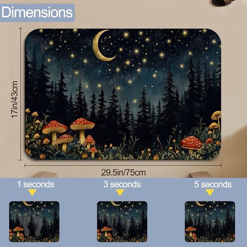 Diatomaceous Bathroom Rugs,Forest Red Mushroom Bathroom Decor,Starry Moon Night Non Slip Bath Mat,Quick Dry Easy to Clean Care Shower Rug for Home Dorm Low Profile Floor Mat 17 X 29.5 Inch - color: Forest Red Mushroom