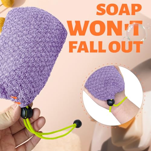 MIG4U Exfoliating Soap Bag for Shower 2 Pieces - Bar Soap Saver Pouch, Bamboo Body Scrubber Exfoliator Pocket in Travel Bathing, Purple - style: 1 exfoliation level - Purple