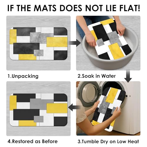 Yellow Geometric Shower Curtain Set with Toilet Lid Cover and Non-Slip Rugs for Bathroom, Black White Grey Checkered 4 Pcs Shower Curtain, Modern Abstract Bathroom Set with 12 Hooks - color: Abstract Geometric Yellow