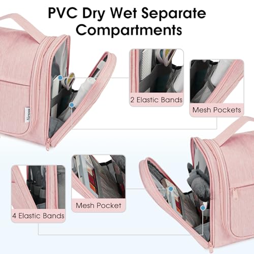 Narwey Hanging Toiletry Bag for Women Travel Makeup Bag Organizer Toiletries Bag for Cosmetics Essentials Accessories - color: Pink