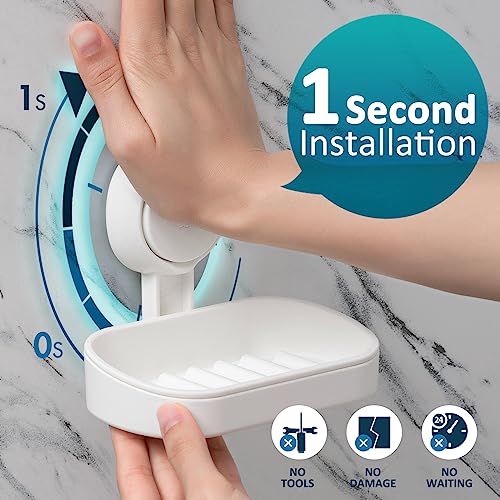 TAILI Soap Holder Soap Dish for Shower, Suction Cup Soap Holder for Shower Wall, Bathroom Accessories, Removable Strong Hold Soap Saver, Drill Free, White 2 Set - color: White, size: 2 Set