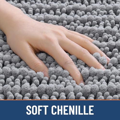 Smiry Bathroom Rugs Mat 30x18, Extra Soft Absorbent Chenille Bath Rugs, Non Slip Rubber Backing Machine Washable Quick Dry Bath Mats for Bathroom Floor, Tub, Shower, Home Decor Accessories, Grey - color: Grey, size: 30'' X 18''