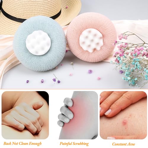 2Pcs Upgrade 2-in-1 Sunflower Bath Ball,Soft Bath Ball with Hanging and Adsorbable Suction Cup，Exfoliating Bath Sponges for Shower Women Men (Pink+Blue-Green) - style: Pink+Blue-Green