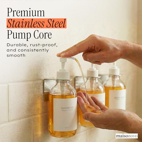 Shampoo and Conditioner Dispenser Wall Mounted Set of 2 Clear - No Drill Shower Soap Dispenser for Bathroom Refillable - Spa Hotel Style Accessories by MaisoNovo - color: Clear Set of 3