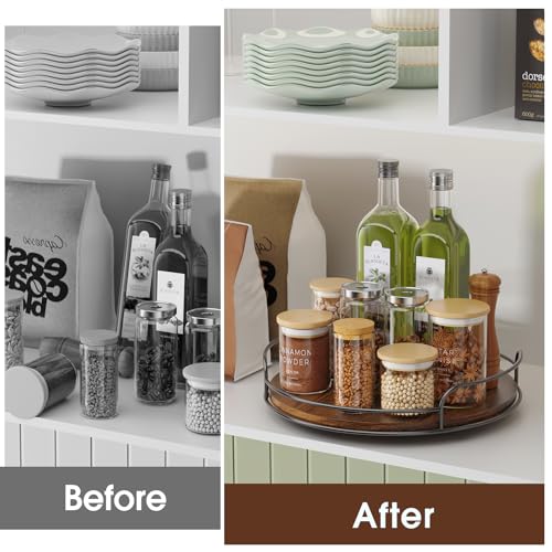 LAMU Lazy Susan Organizer, 9'' Lazy Susan Turntable for Cabinet, Table Top, Kitchen, Countertop, Bathroom, Pantry, Spice Organization, Wooden,1 Pack - size: 9in 1 Pack