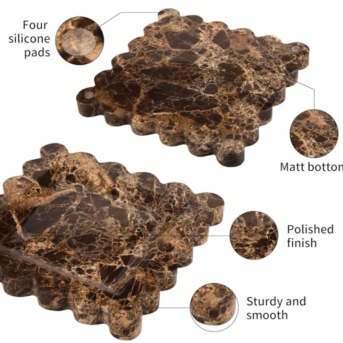 Square Marble Decorative Tray with Scalloped Edge,Luxury Natural Stone Bathroom Vanity Tray, Dresser Top Perfume Coffee Home Kitchen Sink Tray, Key Trinket Ring (Dark Brown, 8 * 8) - color: Dark Brown, size: 8" x 8" x 0.8"