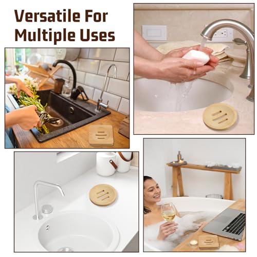 Ymapinc 2-Pack Bamboo Soap Holder, Round+Square for Home Shower Bathroom | Natural Bamboo Soap Dish & Shower Steamer Holder, Wood Tray