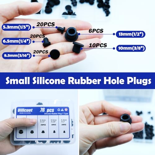 76PCS Black Hole Plugs Silicone Stoppers Assortment Kit Small Rubber Plugs for Round Holes, Flexible Rubber Stoppers Waterproof Tube Plugs T-Type, Used for Sealing Plugs Bathtub Jet Covers - color: Black, size: 5 Size(1/5"~1/2")