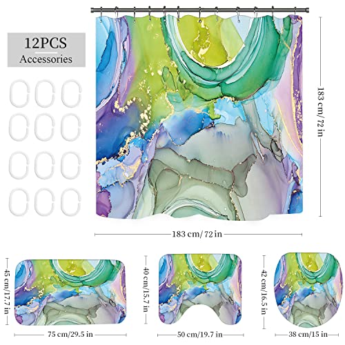 Marble Bathroom Sets with Rugs for Bathroom Decor, 72x72 Inches Gold Shower Curtain with Non-Slip Rugs and Accessories, Waterproof Machine Washable Bath (Curtain Set-Colored Gold Marble14) - color: Curtain Set-colored Gold Marble14