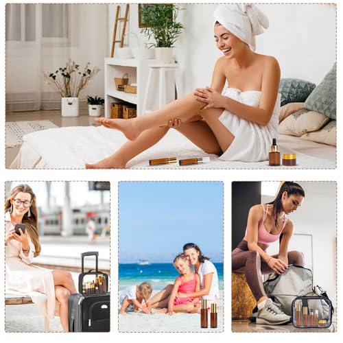 26 Pack TSA Approved Glass Travel Skincare Containers, 2/1.7/1.35/0.7/0.5/0.3oz Refillable Traveling Size Containers with Pump, Jars & Essential Oil Bottle, Leak-Proof for Creams & Liquids