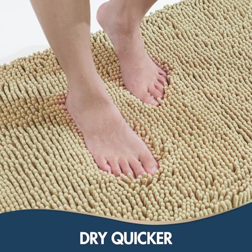 TREETONE Bathroom Rugs Sets, Thick Soft Absorbent 3 Piece Chenille Bath Rugs, Non-Slip, Dry Quickly, Machine Washable, Shaggy Mats with U-Shaped Toilet Rug for Bathroom Floor, Tub and Shower, Beige - color: Beige, size: 16"x24"+20"x32"+U Shape 20"x20"