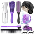 10Pcs Natural Hair Detangling Brush Set with Sleep Bonnet for Curly, Afro, African Black 3a to 4c Hair - Faster Detangling on Wash Days - color: Purple-10 piece set