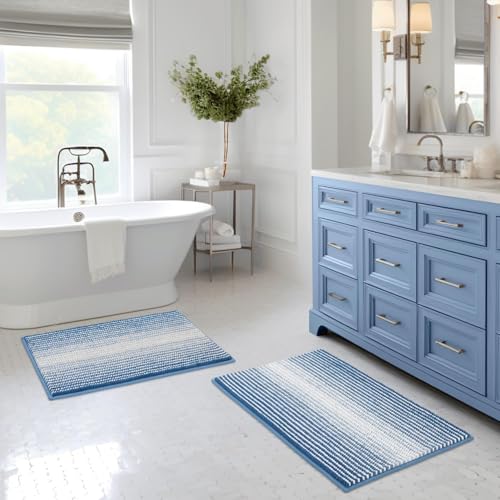 BSICPRO Bathroom Rugs and Mats Sets, 2 Piece Thick Absorbent Chenille Bath Mat Rug Set Non Slip, Soft Shaggy Bath Room Floor Mats for Bathroom, Machine Washable (Sky Blue, 20" x 32" Plus 16" x 24") - color: Sky Blue, size: 20" x 32" Plus 16" x 24"