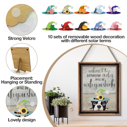 Funny Spring Dog Bathroom Decor - Interchangeable Seasonal Dogs Bathroom Hanging Wooden Sign for Restroom Shelves Toilet Tank Decoration (10 Pcs) - Welcome to the Bathroom - color: Dog welcome