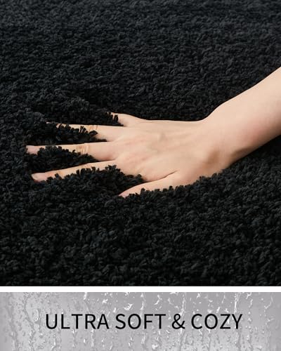 Bathroom Rugs Non Slip Washable, Ultra Thick Soft Microfiber Absorbent Bath Mats, High Density Foam Latex Non Slip Backing Bath Rugs, Fluffy Floor Carpet for Tub&Shower 24x17, Black - color: Black, size: 24" X 17"(Small Bathroom Rug)