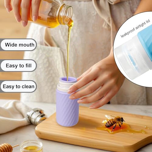 5Pcs Condiment Squeeze Bottles, 2 OZ Salad Dressing Container To Go, BPA-Free Dressing Bottle (with Cleaning Brush & Spice Labels), Leakproof Sauce Containers for Lunch Box, Travel Size Squeeze Bottle - style: Spiral thread