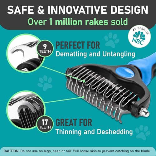 Maxpower Planet Dog Rake and Dog Hair Brush - Gently Removes Loose Undercoat, Mats and Tangled - Deshedding Grooming Tool for Dogs & Cats - Self Cleaning Slicker Brush - All Hair Types - color: A - Rake & Brush (Best Value), size: Large