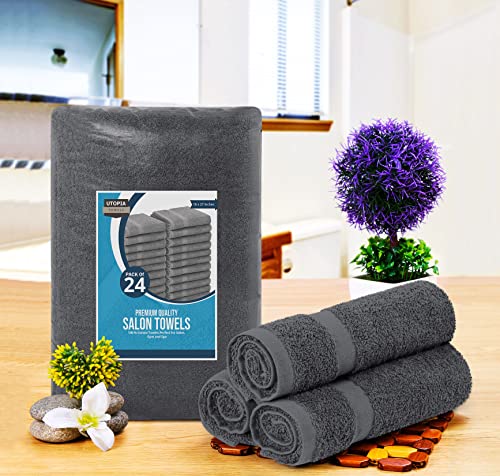 Utopia Towels, Salon Towel, Pack of 24, Not Bleach Proof, 16 by 27 Inches, Highly Absorbent Cotton Towels for Hand, Gym, Beauty, Spa, and Home Hair Care, Grey - color: Grey, size: 24 Pack