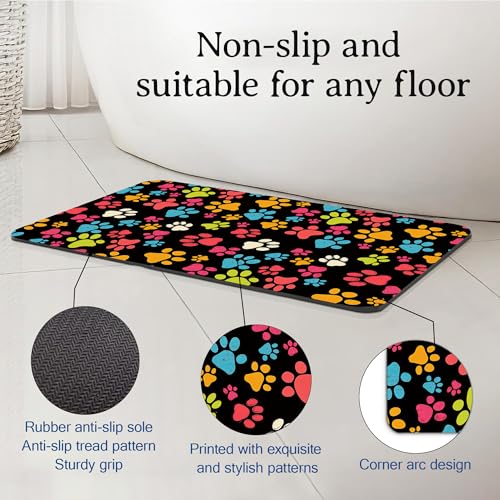 Elightvap Bath Mat Paw Bathroom Rug,Soft and Non Slip Dog Paws Print Bath Rugs,Quick Drying Machine Washable Floor Mat 17 * 29.5 Inches for Shower Room,Bathtub,Kitchen Bathroom - color: Dog Paws Print